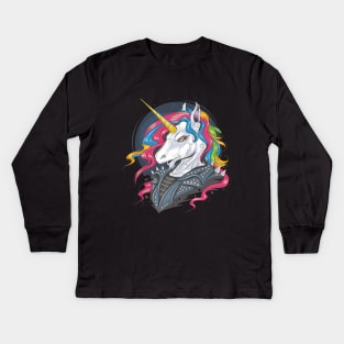 full colour rainbow hair gold unicorn Kids Long Sleeve T-Shirt